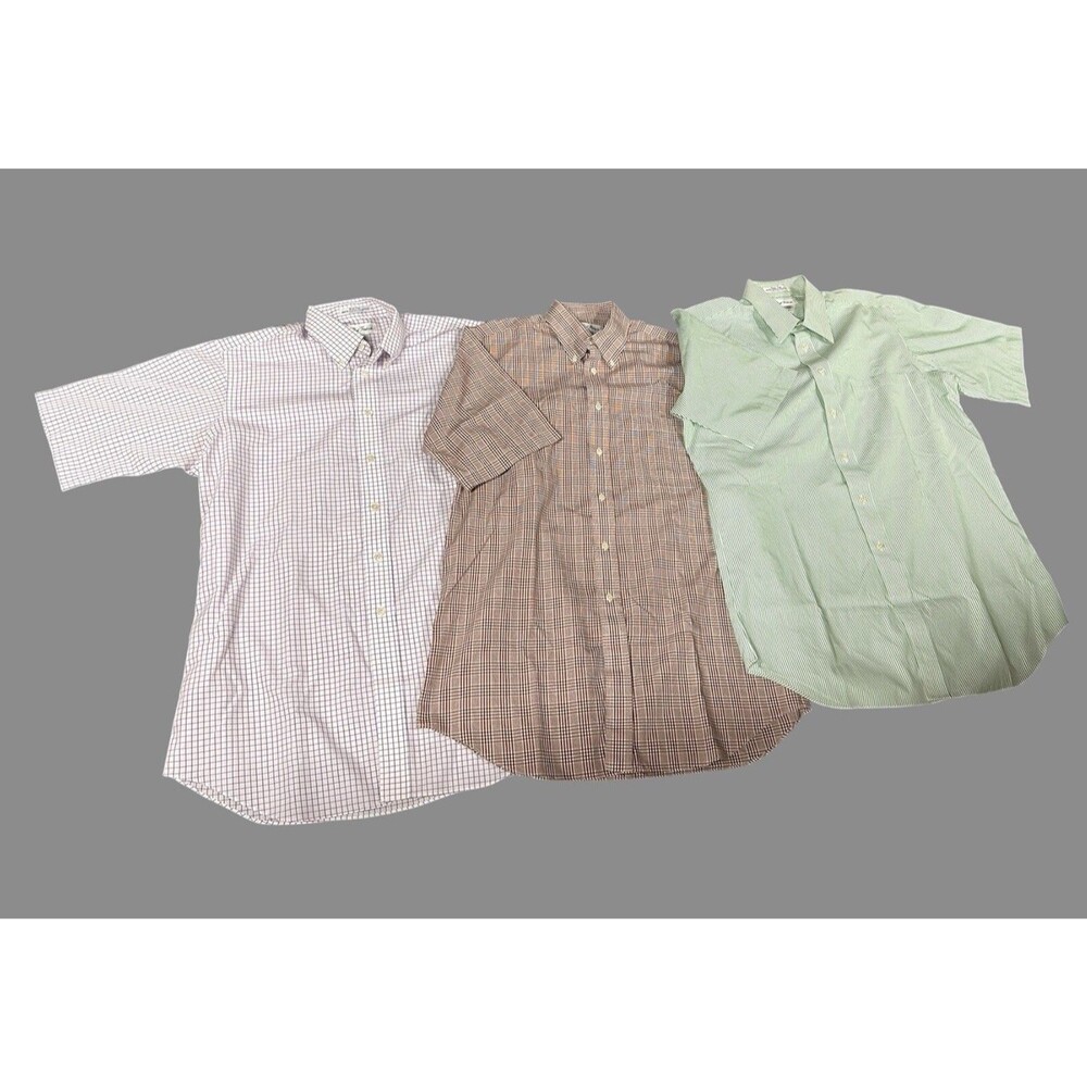 Paul Fredrick Men’s Short Sleeve Dress Shirt Lot of 3 Size M Plaid Stripe Cotton